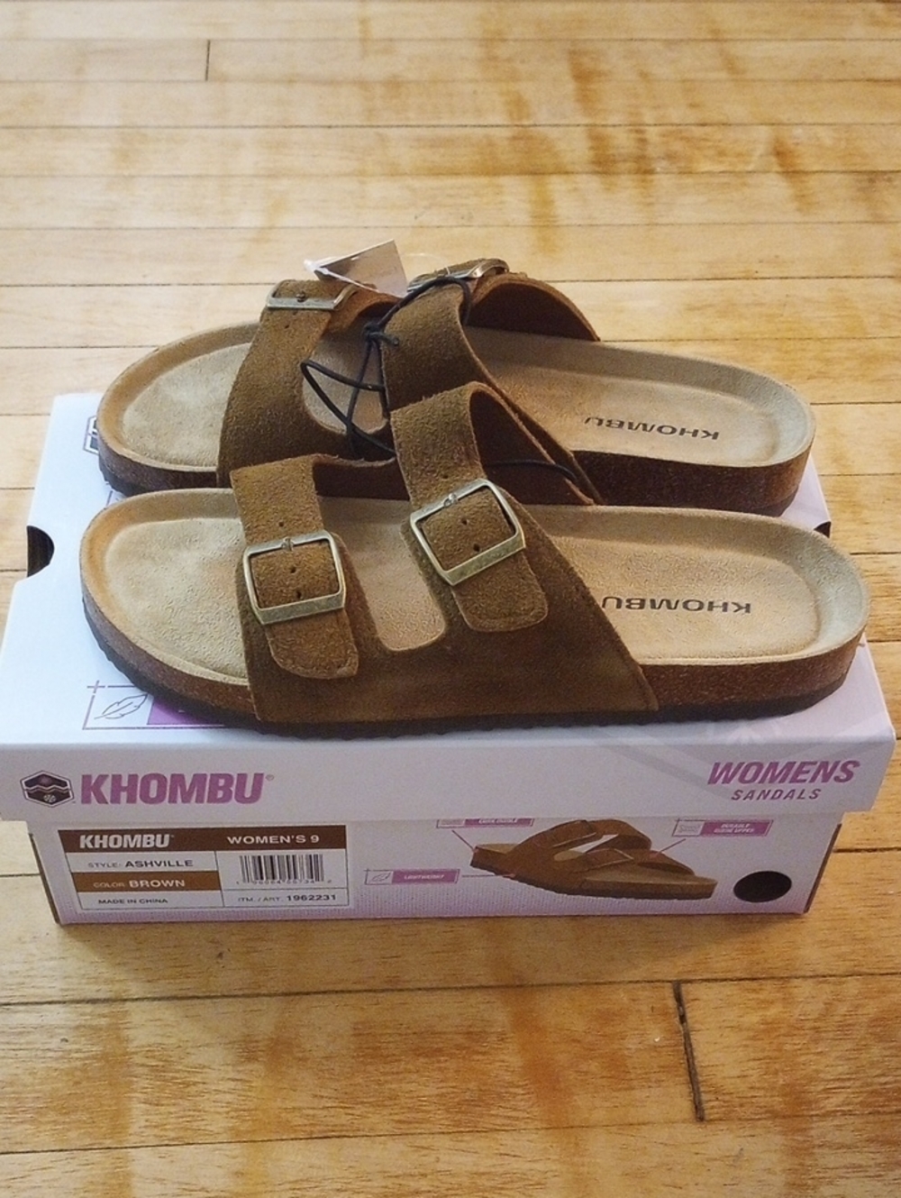 Khombu Brown Suede Leather Double-Buckle Slide Summer Sandals Women Size 9